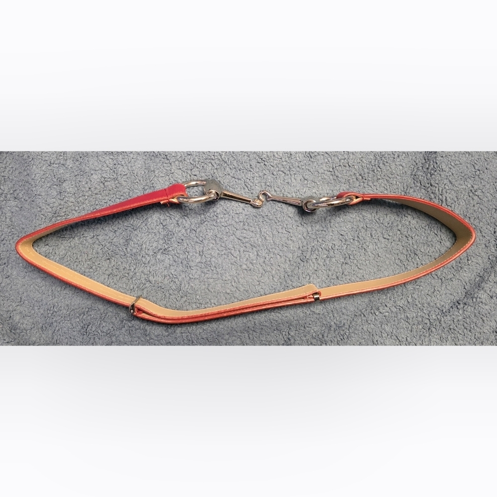 Via Spiga Red and Gold Leather Horsebit Belt - Picture 5 of 7